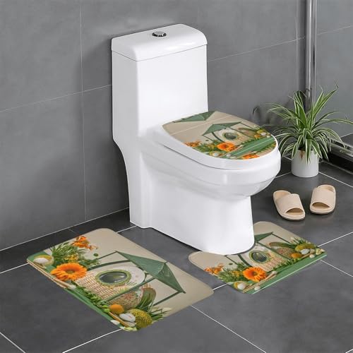 Golden Flower Shop Badezimmerteppich-Sets 3-teilig, rutschfeste Flanell-Badematten für Badezimmer, Waschbarer Badteppich, saugfähige Badezimmermatten mit WC-Vorleger Golden Flower Shop Badezimmerteppich-Sets 3-teilig, rutschfeste Flanell-Badematten für Badezimmer, Waschbarer Badteppich, saugfähige Badezimmermatten mit WC-Vorleger von YzgWjBhd