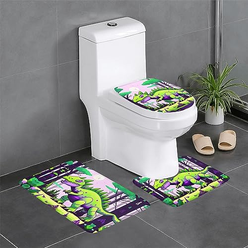 Grüne Dinosaurier-Badezimmerteppich-Sets 3-teilig, rutschfeste Flanell-Badematten für Badezimmer, waschbarer Badteppich, saugfähige Badezimmermatten mit WC-Vorleger Grüne Dinosaurier-Badezimmerteppich-Sets 3-teilig, rutschfeste Flanell-Badematten für Badezimmer, waschbarer Badteppich, saugfähige Badezimmermatten mit WC-Vorleger von YzgWjBhd