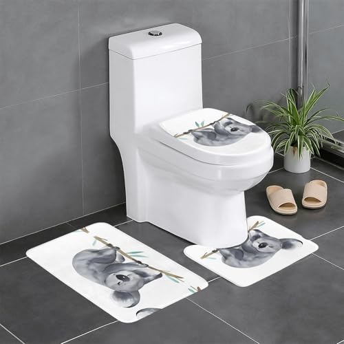 Lustige Koalas Badezimmerteppich-Sets 3-teilig, rutschfeste Flanell-Badematten für Badezimmer, waschbarer Badteppich, saugfähige Badezimmermatten mit Toilettenvorleger Lustige Koalas Badezimmerteppich-Sets 3-teilig, rutschfeste Flanell-Badematten für Badezimmer, waschbarer Badteppich, saugfähige Badezimmermatten mit Toilettenvorleger von YzgWjBhd