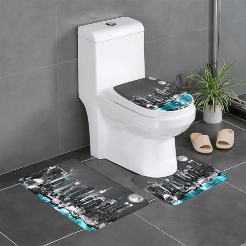 New York Paintings Badezimmerteppich-Sets 3-teilig, rutschfeste Flanell-Badematten für Badezimmer, waschbarer Badteppich, saugfähige Badezimmermatten mit WC-Vorleger von YzgWjBhd