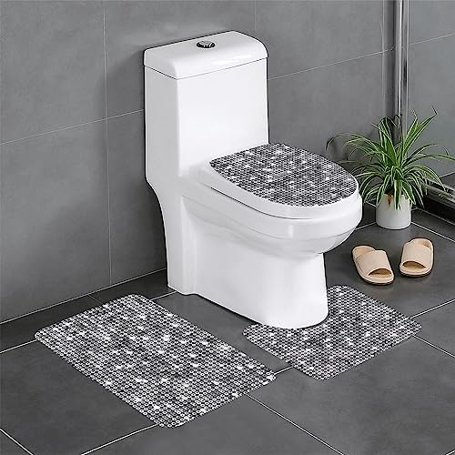 Silberne Pailletten-Badezimmerteppich-Set, 3-teilig, rutschfeste Flanell-Badematten für Badezimmer, waschbarer Badteppich, saugfähige Badezimmermatten mit WC-Vorleger Silberne Pailletten-Badezimmerteppich-Set, 3-teilig, rutschfeste Flanell-Badematten für Badezimmer, waschbarer Badteppich, saugfähige Badezimmermatten mit WC-Vorleger von YzgWjBhd