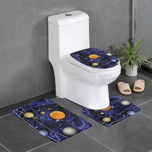 Sonnensystem Badezimmerteppich-Sets 3-teilig, rutschfeste Flanell-Badematten für Badezimmer, Waschbarer Badteppich, saugfähige Badezimmermatten mit WC-Vorleger Sonnensystem Badezimmerteppich-Sets 3-teilig, rutschfeste Flanell-Badematten für Badezimmer, Waschbarer Badteppich, saugfähige Badezimmermatten mit WC-Vorleger von YzgWjBhd