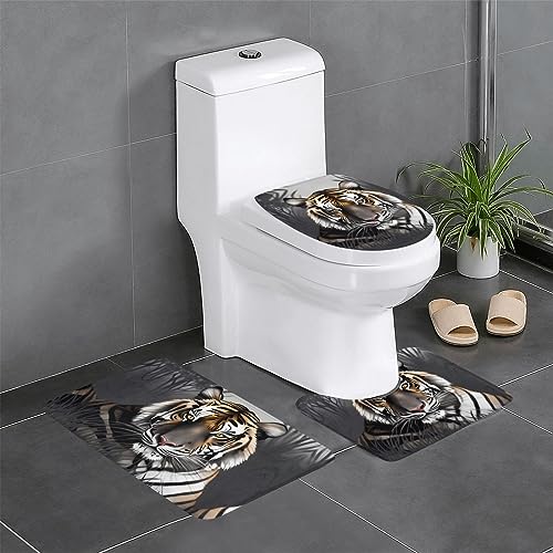 Tiger at Rest Badezimmerteppich-Set, 3-teilig, rutschfeste Flanell-Badematten für Badezimmer, waschbarer Badteppich, saugfähige Badezimmermatten mit WC-Vorleger von YzgWjBhd