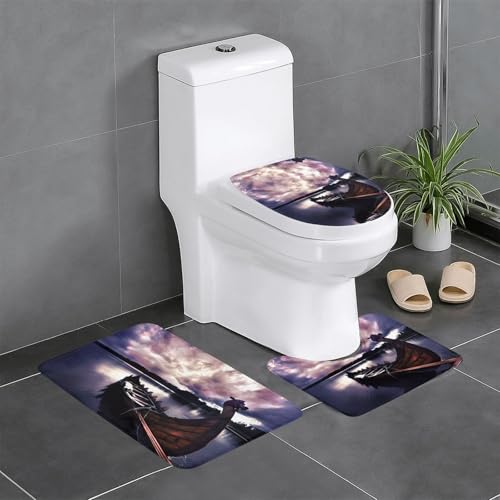 Vikings Boot Badezimmer Teppiche Sets 3 Stück rutschfeste Flanell Badematten für Badezimmer Waschbarer Badteppich Saugfähige Badezimmermatten mit Toilettenvorleger Vikings Boot Badezimmer Teppiche Sets 3 Stück rutschfeste Flanell Badematten für Badezimmer Waschbarer Badteppich Saugfähige Badezimmermatten mit Toilettenvorleger von YzgWjBhd
