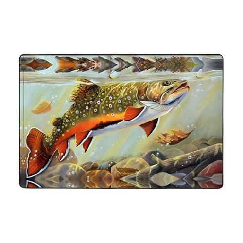 YzgWjBhd Brook Fußmatte mit Forellenangel-Druck, Volldruck, rutschfeste Fußmatte für drinnen und draußen, lustige Plüsch-Memory-Schaum-Bodenmatte, 183 x 122 cm von YzgWjBhd