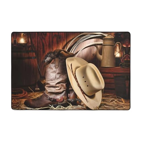 YzgWjBhd Fußmatte mit Cowboyhut, Westernstiefel-Druck, rutschfest, für drinnen und draußen, lustig, Plüsch-Memory-Schaum, Bodenmatte, 91,4 x 61 cm YzgWjBhd Fußmatte mit Cowboyhut, Westernstiefel-Druck, rutschfest, für drinnen und draußen, lustig, Plüsch-Memory-Schaum, Bodenmatte, 91,4 x 61 cm von YzgWjBhd