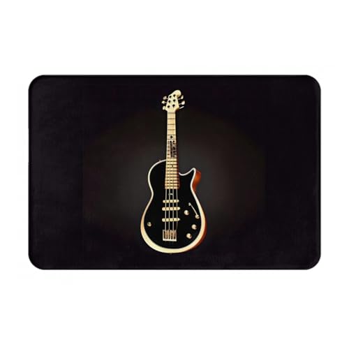 YzgWjBhd Fußmatte mit schwarzem Gitarren-Druck, für den Außenbereich, 40,6 x 61 cm (B x L), niedliche Flanell-Haustürmatte mit rutschfester Unterseite für Eingang, Hinterhof, Eingang von YzgWjBhd