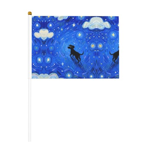 YzgWjBhd Kleine Flaggen auf Stab, schwarzer Hund bedruckte Handflagge, lustige Mini-Flagge für Urlaubsdekoration YzgWjBhd Kleine Flaggen auf Stab, schwarzer Hund bedruckte Handflagge, lustige Mini-Flagge für Urlaubsdekoration von YzgWjBhd