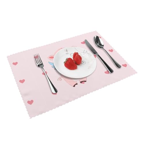 YzgWjBhd Platzsets 4er Set Cartoon Flying Pig Print Rechteckige Tischsets für Esstisch Hitzebeständig 45 x 30 cm von YzgWjBhd