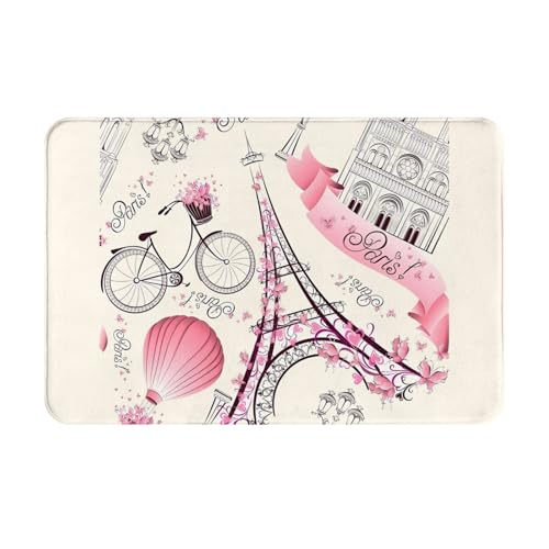 YzgWjBhd Romantischer Paris Eiffelturm Fahrrad-Druck, Fußmatte für den Außenbereich, 40,6 x 61 cm (B x L), niedliche Flanell-Haustürmatte mit rutschfester Unterseite für Eingang, Hinterhof, Eingang von YzgWjBhd