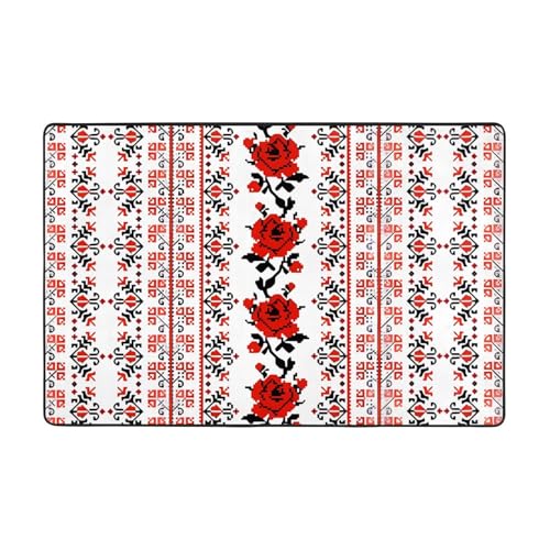 YzgWjBhd Ukrainische Stickerei-Stil Rose Druck Volldruck Fußmatte rutschfeste Fußmatte für drinnen und draußen, lustige Plüsch-Memory-Schaum-Bodenmatte, 91,4 x 61 cm YzgWjBhd Ukrainische Stickerei-Stil Rose Druck Volldruck Fußmatte rutschfeste Fußmatte für drinnen und draußen, lustige Plüsch-Memory-Schaum-Bodenmatte, 91,4 x 61 cm von YzgWjBhd