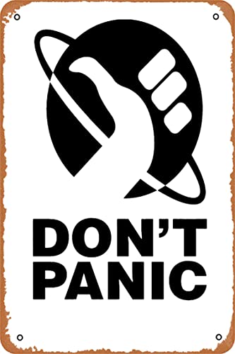Blechschild mit Aufschrift "Don't Panic - Hitchhikers Guide", Metalldruck, Vintage, 20,3 x 30,5 cm Blechschild mit Aufschrift "Don't Panic - Hitchhikers Guide", Metalldruck, Vintage, 20,3 x 30,5 cm von Yzixulet