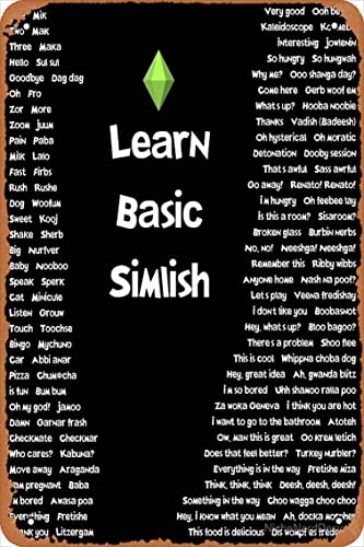 Yzixulet Poster, Motiv: How To Speak Simlish - The Basics To The Unique Language of The Sims, Vintage-Retro-Metallschild, 20,3 x 30,5 cm, Männerhöhle, Wanddekoration, 20,3 x 30,5 cm von Yzixulet