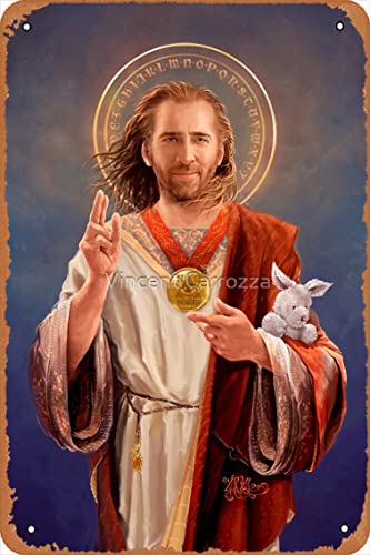 Saint Nicolas of Cage – Nic Cage Original religiöses Gemälde Poster Metall Blechschild Vintage 20,3 x 30,5 cm von Yzixulet