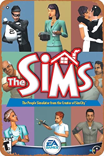 Sims 1 Box Art Poster Vintage Retro Metallschild 20,3 x 30,5 cm Männerhöhle Home Wanddekoration von Yzixulet