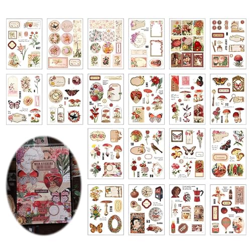 20 Blatt Scrapbook Aufkleber Set, Scrapbooking Aufkleber Set Selbstklebend Blumen Pilze Verschiedene Muster Sticker,Selbstklebend Pflanzen Muster Sticker,PET Ästhetische Vintage Aufkleber 20 Blatt Scrapbook Aufkleber Set, Scrapbooking Aufkleber Set Selbstklebend Blumen Pilze Verschiedene Muster Sticker,Selbstklebend Pflanzen Muster Sticker,PET Ästhetische Vintage Aufkleber von YzmrBdqc