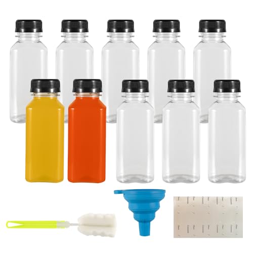 250ml Shot Flaschen zum Befüllen, 10 Stk Leere Plastikflaschen zum Befüllen, Wiederverwendbare Kunststoff Smoothie Saftflaschen zum Befüllen Transparent für Kühlschrank Juicer Shots Wasser Milch von Yzpklhw