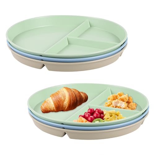 3 Stk Geteilte Teller mit Unterteilung, Geteilte Speiseteller Set, 22,5cm Unzerbrechliches Geschirr Portionskontrolle Teller, Menüteller Platte Wiederverwendbar für Erwachsene Kinder TellerDesserttell von Yzpklhw