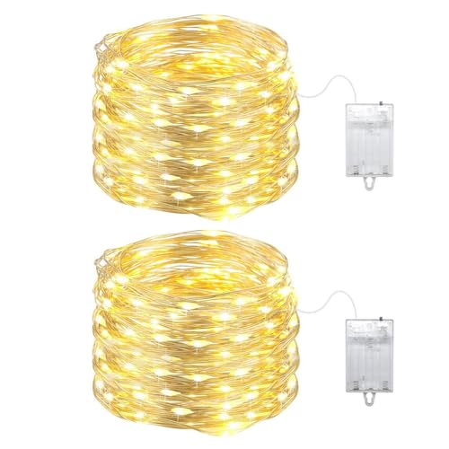 Micro LED Lichterkette Batterie,120 LED Lichterkette Innen Batterie,Mini Lichterkette Draht 2 x 12M Silberdraht für Party, Garten, Weihnachten, Halloween, Hochzeit, Beleuchtung Deko (Warmweiß) von YzzYzz