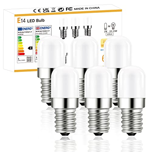 YzzYzz E14 LED Glühbirne Warmweiss, 2700K E14 LED Warmweiss Lampe, 1W Ersatz für 15W Halogenlampen, 120 Lumen E14 LED Kühlschranklampe, 360° Abstrahlwinkel, Nicht Dimmbar, 230V AC, 6 Stück von YzzYzz