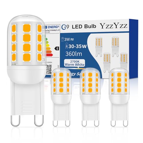 YzzYzz G9 LED Lampe Warmweiß 2700K, Leuchtmittel 2,6W entspricht 30W-40W Halogenlampe, Glühbirne 429 Lumen, Kein Flackern, Nicht Dimmbar, 360° Stiftsockellampe , 4er Pack von YzzYzz