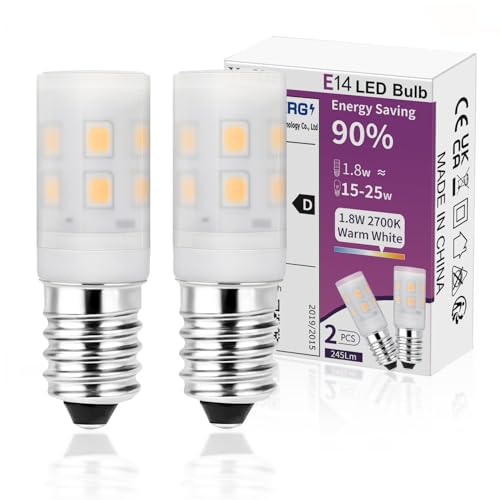 YzzYzz Kühlschranklampe E14 LED - 1.8W Warmweiß 2700K 245LM Kühlschrank Glühbirne für Kühlschrank Nähmaschine, 2er Set von YzzYzz