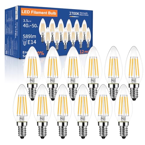 YzzYzz LED Kerzenlampen E14, 3.5W ersetzt 50 Watt, 589lm, LED Kerzenbirnen E14 Warmweiß 2700K, E14 LED Filament Lampe, AC 220V-240V, Nicht Dimmbar von YzzYzz