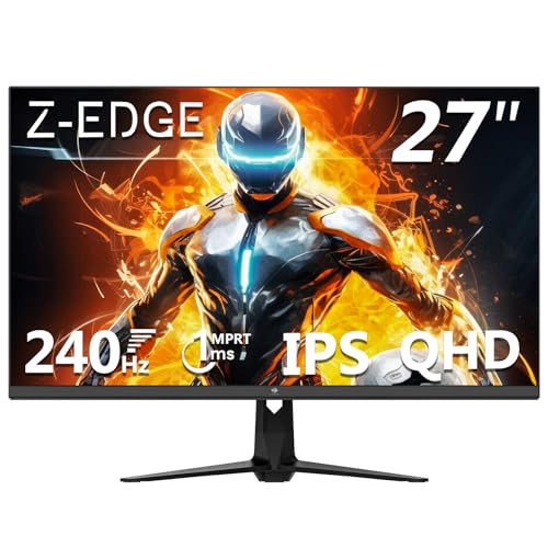 Z-Edge 27 Zoll 240Hz QHD Gaming Monitor IPS Monitor 1ms 2560x1440 LED Monitor, 400cd/m² Helligkeit, HDR10, FreeSync, DisplayPort (240Hz), HDMI (144Hz), VESA Kompatibel - Schwarz von Z Z-Edge