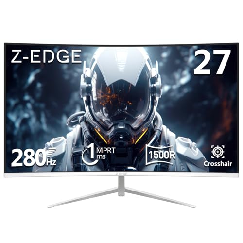 Z-Edge 27 Zoll Curved Gaming Monitor 280Hz (DP) 240Hz (HDMI) 1ms MPRT Full HD LED Monitor, 350cd/m² Helligkeit, 16:9 Curved Bildschirm, FreeSync, HDMI 2.0 & DisplayPort 1.2 - Weiß von Z Z-Edge