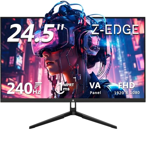 Z-Edge Gaming Monitor 24,5 Zoll 240Hz 1ms MPRT Full HD 1080P 16:9 LED Bildschirm VA Panel, 350cd/m² Helligkeit, FreeSync HDR10, DisplayPort1.4 & HDMI2.0, Unterstützt VESA 100x100mm von Z Z-Edge