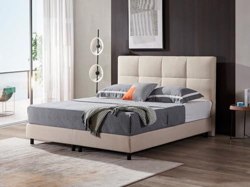 Z-hom Boxspringbett 213, Gepolstert Doppelbett mit Matratze 30 cm hoch - Taschenfederkern, Polsterbett, Kopfteil gesteppt und gepolstert, Continentalbett (Beige, 200 x 200 cm) von Z-hom