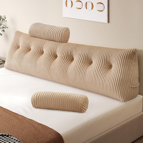 Z-hom Bücherkissen, Keilkissen, Lesekissen Für Bett Und Sofa, Cozy Rückenkissen, Praktisches Seitenfach, Removable Cover, Mit Rundem Kopfkissen (Beige, 200 * 50 * 20cm) von Z-hom