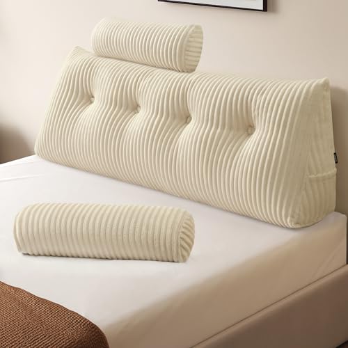 Z-hom Großes Keil-Rückenkissen, Kopfteil, dreieckige Auflage, Lesekissen, Lendenwirbelstützkissen, Taillen-Rückenlehne, weiches Sofa, Tagesbett, Positionierungsrolle (Creme, 120 cm) von Z-hom