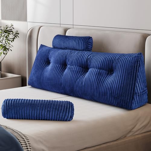 Z-hom Bücherkissen, Keilkissen, Lesekissen Für Bett Und Sofa, Cozy Rückenkissen, Praktisches Seitenfach, Removable Cover, Mit Rundem Kopfkissen (Blau, 120 * 50 * 20cm) von Z-hom