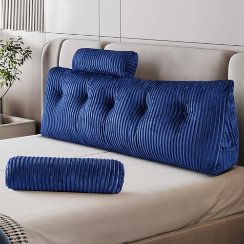 Z-hom Bücherkissen, Keilkissen, Lesekissen Für Bett Und Sofa, Cozy Rückenkissen, Praktisches Seitenfach, Removable Cover, Mit Rundem Kopfkissen (Blau, 150 * 50 * 20cm) von Z-hom