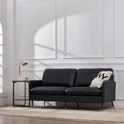 Z-hom Sofa Modell 002 aus genarbtem Leder, gepolstertes 2-Sitzer-/ 3-Sitzer-Sofa, Moderne Couch, luxuriöser Klassiker für Wohnzimmer, Schlafzimmer, Apartment, Büro (85 x 200 x 78cm, Black) von Z-hom