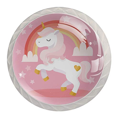 4 Stück Schrankknöpfe Einhorn Regenbogen Pink Kunststoff Weiß Kristallglas Schubladenknöpfe Garderobe Ziehgriffe Möbelgriff 3.5x2.8cm von Z&Q