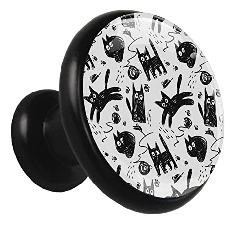4Er Set Metall Möbelknöpfe Kinderzimmer Schwarze Weiße Katze Süß Schubladenknöpfe Kinderzimmer Personalisierter Druck, Einzigartig Möbelknäufe 32mm von Z&Q