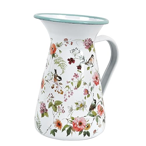 Emaillekanne Kleine Vasen Vintage Metall Blumenvase Milchkännchen Vase Blumen und Vögel für Blumen Rustikale Vase Small Rustic Vases Flower Pitcher von Z&Z ornamentorum