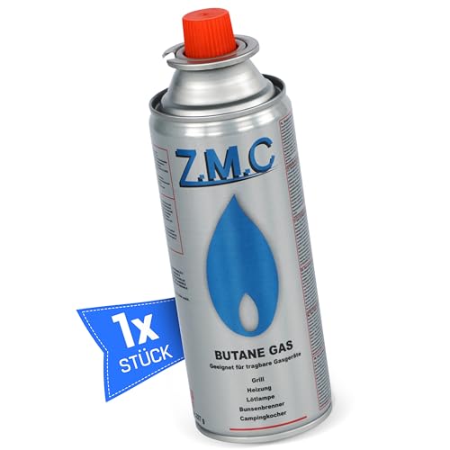 Z.M.C 1x Butan Gaskartusche 227g mit Ventil Typ MSF-1a, Universal Butangas Kartusche mit Bajonett Anschluss für Campingkocher, Gasheizung, Gasbrenner, Unkrautbrenner, Lötbrenner von Z.M.C