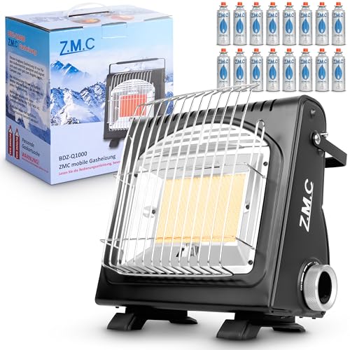Z.M.C 2-in-1 Tragbare Gasheizung und Gaskocher + 16 Gaskartuschen 227g, multifunktionale Keramikheizung, Camping Heizung 1,7 kW, Gasheizer für Outdoor, Balkon, mobile Heizstrahler mit Piezozündung von Z.M.C