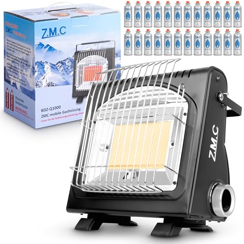 Z.M.C 2-in-1 Tragbare Gasheizung und Gaskocher + 24 Gaskartuschen 227g, Keramikheizung Camping Heizung 1,7 kW, Gasheizer für Outdoor und Indoor, mobile Heizstrahler mit Piezozündung von Z.M.C