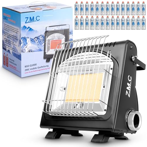 Z.M.C 2-in-1 Tragbare Gasheizung und Gaskocher + 28 Gaskartuschen 227g, Camping Heizung 1,7 kW, Gasheizer für Outdoor, Terrasse, Garten & Balkon, mobile Heizstrahler mit Piezozündung von Z.M.C