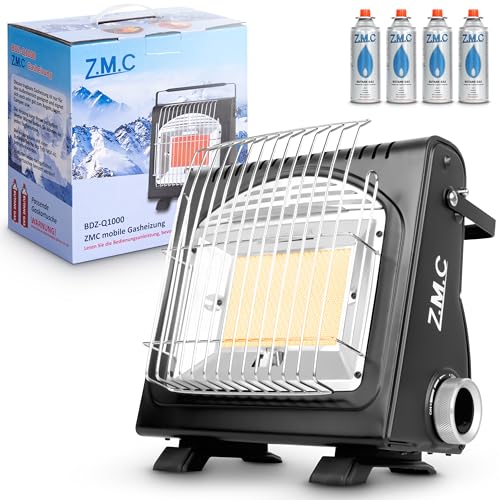 Z.M.C 2-in-1 Tragbare Gasheizung und Gaskocher + 4 Gaskartuschen 227g, Camping Heizung 1,7 kW, Gasheizer für Outdoor und Indoor, mobile Heizstrahler mit Piezozündung von Z.M.C