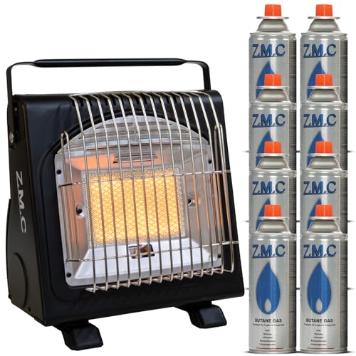 Z.M.C 2-in-1 Tragbare Gasheizung und Gaskocher + 8 Gaskartuschen 227g, Camping Heizung 1,7 kW, perfekte Wärmequelle ohne Strom, Gasheizer für Outdoor, Terrassen, mobile Heizstrahler mit Piezozündung von Z.M.C