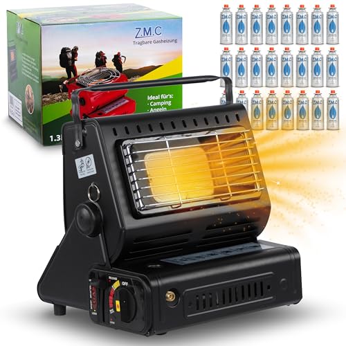 Z.M.C 2-in-1 Tragbare Keramik Gasheizung und Gaskocher 1,3 kW, mit LPG Anschluss + 24 Gaskartuschen, Campingkocher mit Piezozündung, Camping Heizung, Gasheizer für Indoor, Outdoor, Zelten, Camping von Z.M.C
