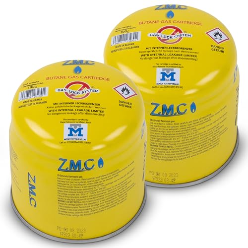 Z.M.C 2X Gaskartuschen 190g Typ C200 EN417, Stechkartusche für Gasbrenner und Campingkocher, Universal Gaskanister für alle Stechkartuschengeräte von Z.M.C