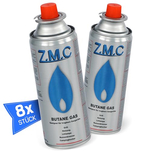 Z.M.C 8X Butan Gaskartuschen 227g mit Ventil Typ MSF-1a, Universal Gaskartusche Butangas Kartuschen mit Bajonett Anschluss für Campingkocher, Gasheizung, Gasbrenner, Unkrautbrenner, Lötbrenner von Z.M.C