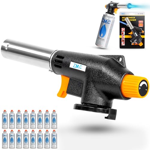 Z.M.C Gasbrenner + 16x Gaskartuschen 227g, Schweißbrenner Flambierbrenner bis zu 1300°C, Bunsenbrenner Lötlampe 1,3kW, Lötbrenner, Küchenbrenner Abflammgerät mit einstellbarer Flamme Z.M.C Gasbrenner + 16x Gaskartuschen 227g, Schweißbrenner Flambierbrenner bis zu 1300°C, Bunsenbrenner Lötlampe 1,3kW, Lötbrenner, Küchenbrenner Abflammgerät mit einstellbarer Flamme von Z.M.C