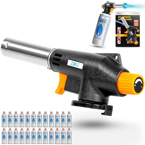 Z.M.C Gasbrenner + 24x Gaskartuschen 227g, Schweißbrenner Flambierbrenner bis zu 1300°C, Bunsenbrenner Lötlampe 1,3kW, Lötbrenner, Küchenbrenner Abflammgerät mit einstellbarer Flamme Z.M.C Gasbrenner + 24x Gaskartuschen 227g, Schweißbrenner Flambierbrenner bis zu 1300°C, Bunsenbrenner Lötlampe 1,3kW, Lötbrenner, Küchenbrenner Abflammgerät mit einstellbarer Flamme von Z.M.C